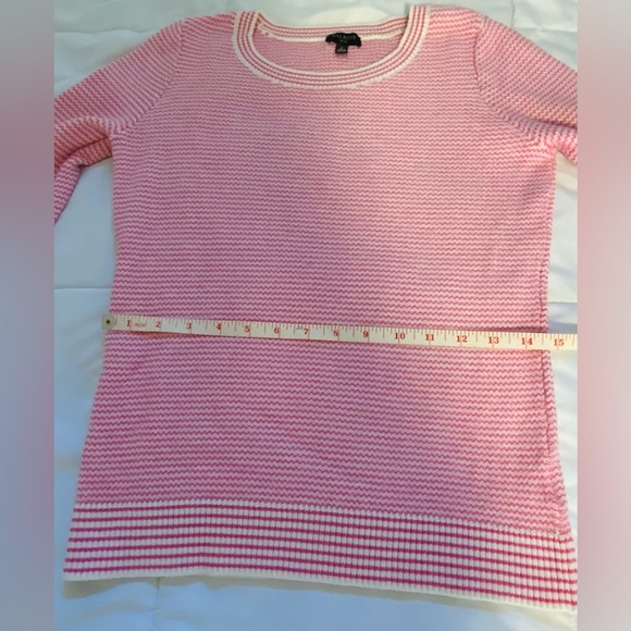 Talbots Pink/White Chevron Fitted Sweater With Ribbed Neck and Cuffs-Petite S - Picture 7 of 10